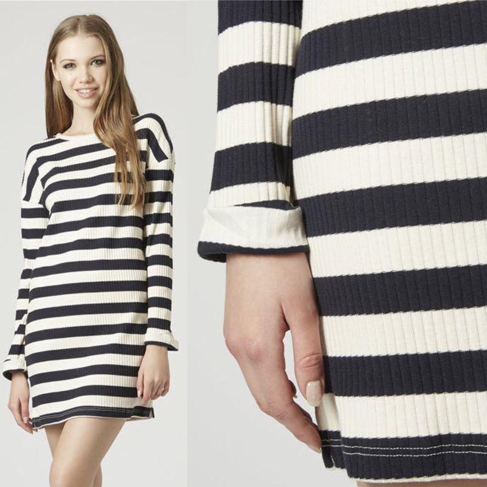 TopShop Striped Ribbed Tunic Dress Sz 10 NWT